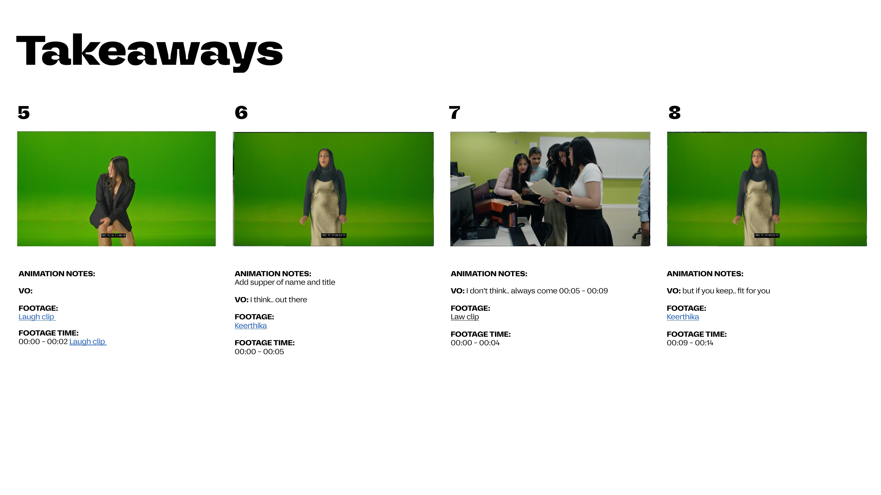 Why Seneca? storyboard page with frames, animation notes, voiceover, footage and timing